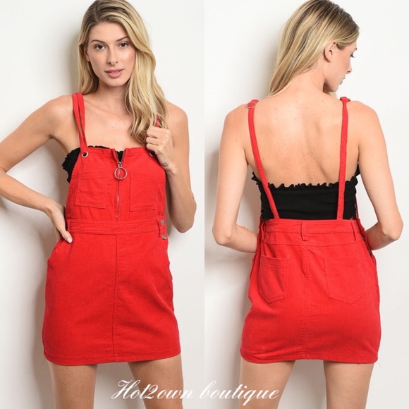 Dresses & Skirts - Red corduroy overall dress